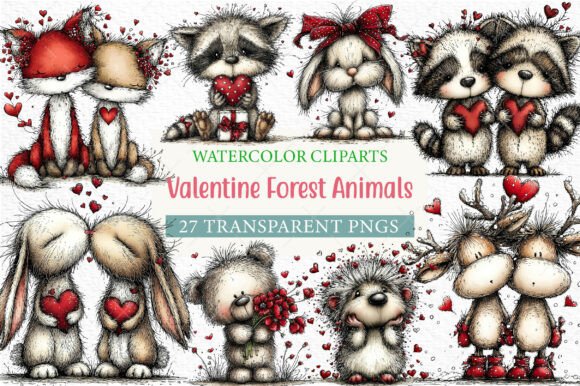 Download Watercolor Valentine Forest Animals Png - Watercolor Collection