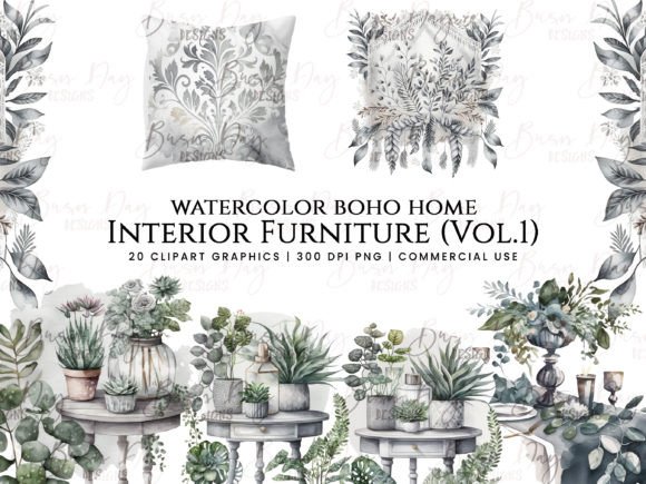 Download Watercolor Boho Home Interior Furniture - Watercolor Collection