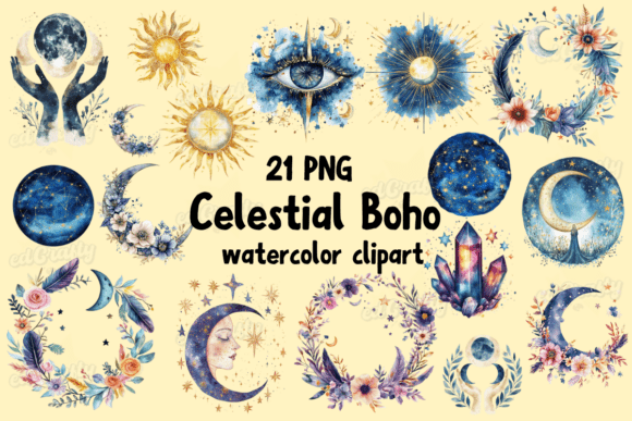 Download Celestial Boho Watercolor Clipart Bundle - Watercolor Collection
