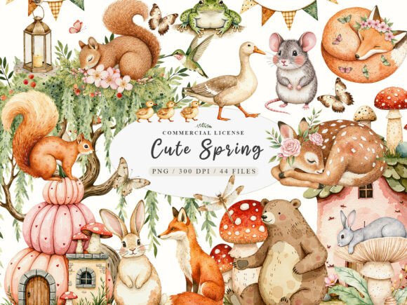 Download Watercolor Forest Spring Animals Png - Watercolor Collection