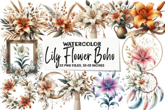 Download Watercolor Lily Flower Boho Clipart - Watercolor Collection