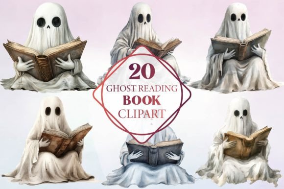 Download Watercolor Ghost Reading Book Clipart - Watercolor Collection