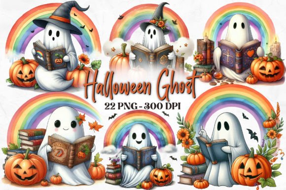 Download Watercolor Ghost Reading a Book Clipart - Watercolor Collection