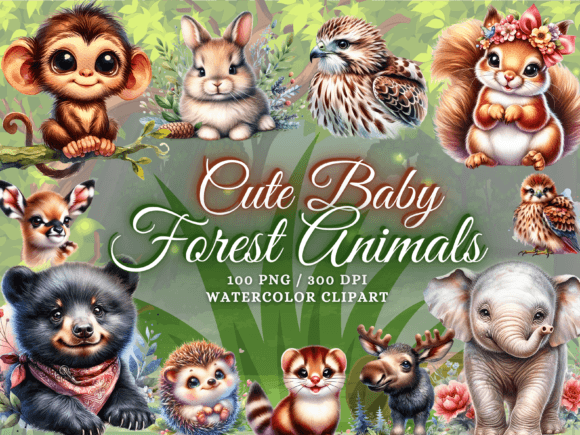 Download Cute Watercolor Baby Forest Animals PNG - Watercolor Collection