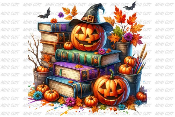 Download Watercolor Ghost Pumpkin Books Clipart - Watercolor Collection