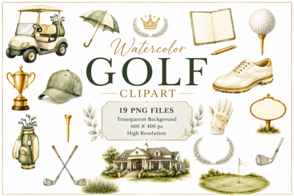 Download Watercolor Golf Clipart, Golfing Bundle - Watercolor Collection