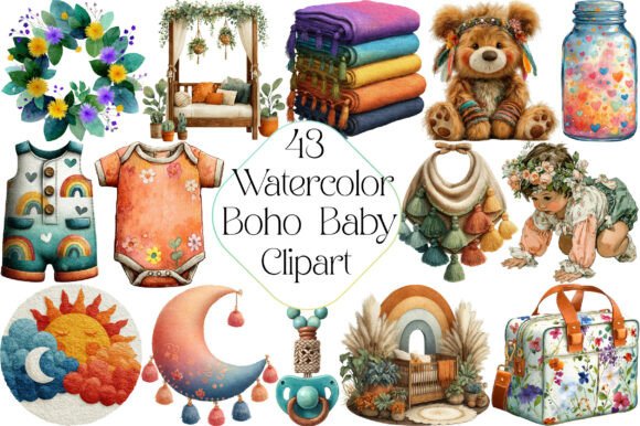 Download Watercolor Boho Baby Clipart - Watercolor Collection