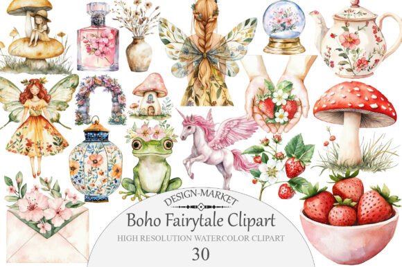 Download Watercolor Boho Fairytale Clipart - Watercolor Collection