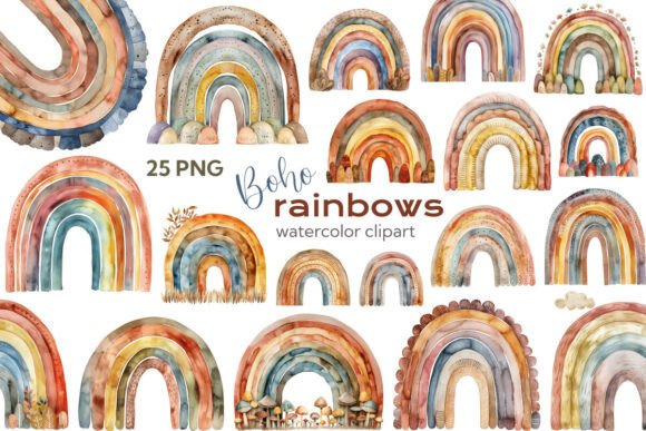 Download Boho Watercolor Rainbow Clipart Bundle - Watercolor Collection
