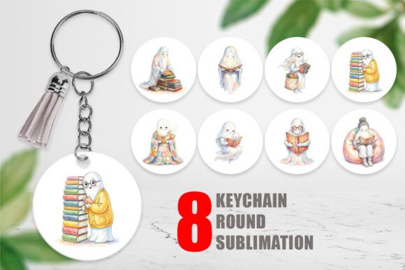 Download Watercolor Ghost with Books Keychain - Watercolor Collection