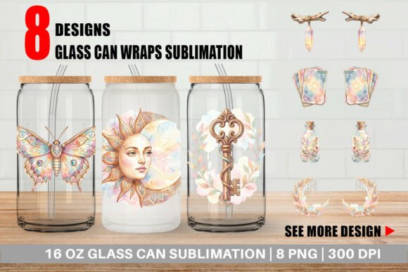 Download Watercolor Boho Celestial Glass Can Wrap - Watercolor Collection