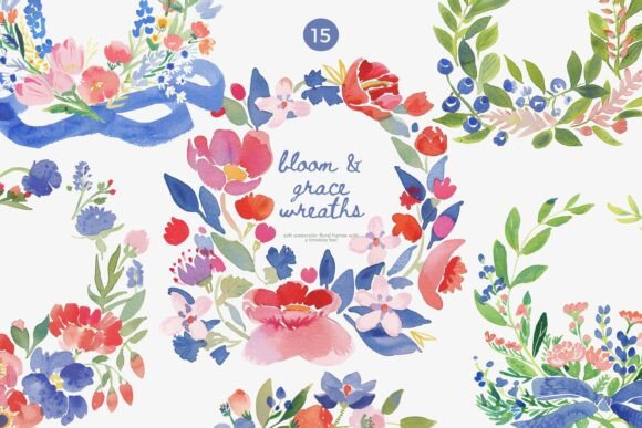 Download Watercolor Floral Wreaths Clipart Set - Watercolor Collection