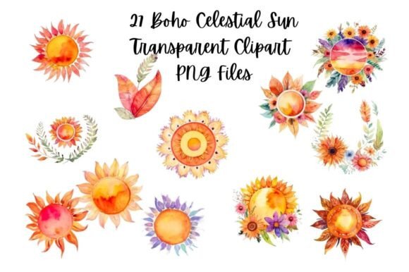 Download 27 Watercolor Boho Solar Clipart Bundle - Watercolor Collection