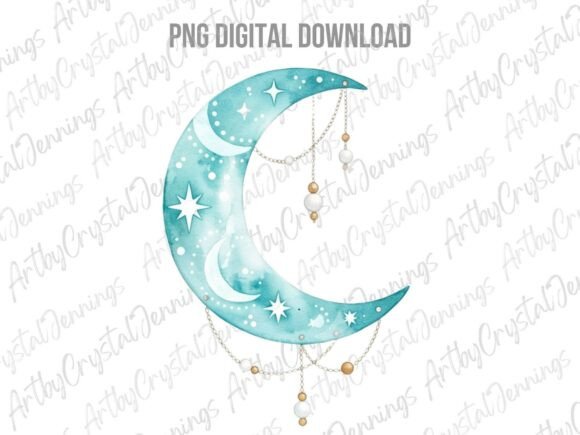 Download Celestial Watercolor Boho Moon PNG - Watercolor Collection