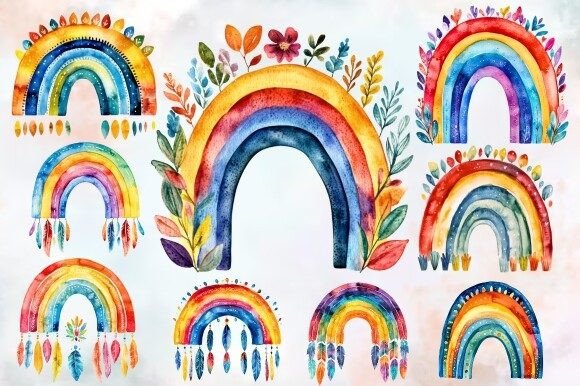 Download Watercolor Boho Rainbow Clipart Bundle - Watercolor Collection