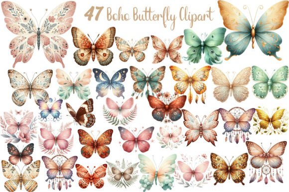 Download Watercolor Boho Butterfly Clipart - Watercolor Collection