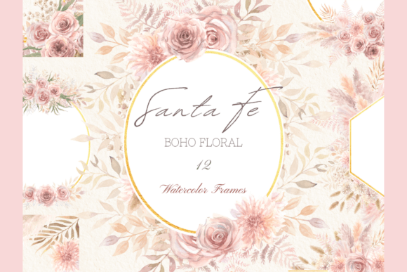 Download Watercolor Boho Pink Floral Frames Set - Watercolor Collection