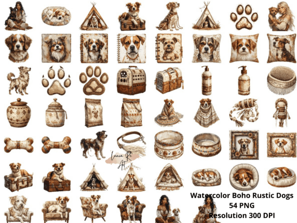 Download Watercolor Boho Rustic Dogs - Watercolor Collection