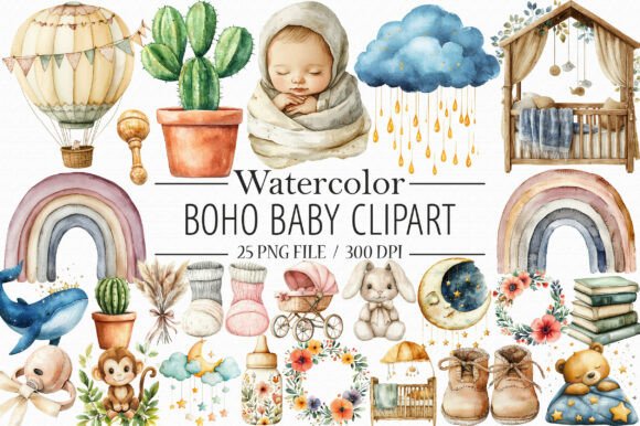 Download Watercolor Boho Baby Clipart, - Watercolor Collection