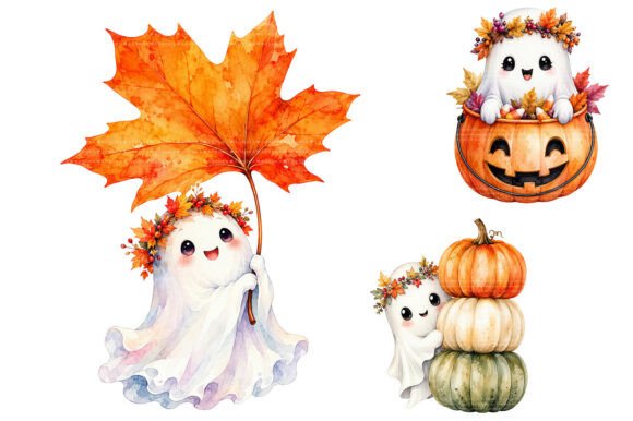Download Watercolor Cozy Ghost PNG Bundle - Watercolor Collection