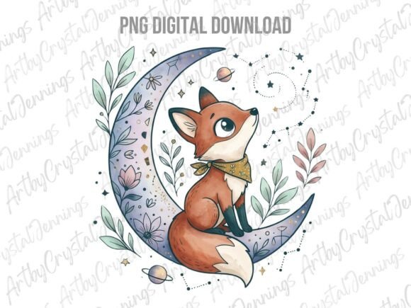 Download Boho Watercolor Celestial Fox Moon PNG - Watercolor Collection