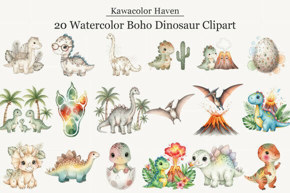Download Watercolor Boho Dinosaur Clipart - Watercolor Collection