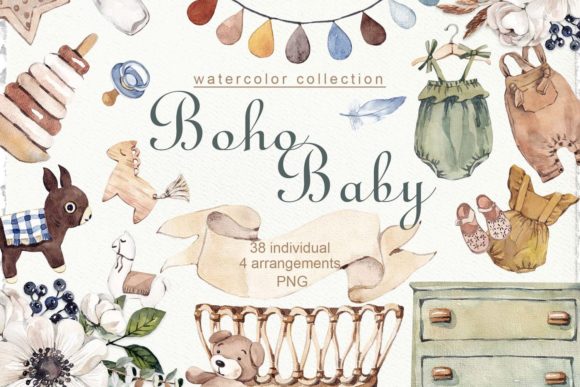 Download Watercolor Boho Baby Clipart - Watercolor Collection