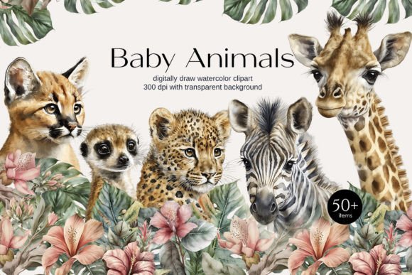 Download Watercolor Safari Baby Animals Clipart - Premium Resources