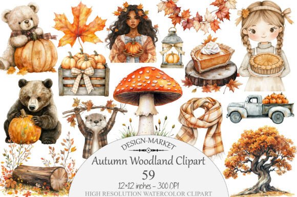 Download Watercolor Autumn Woodland Clipart - Watercolor Collection