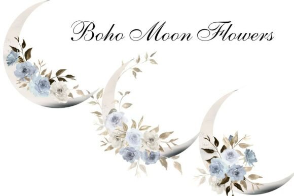 Download Watercolor Blue Floral Crescent Moon PNG - Watercolor Collection