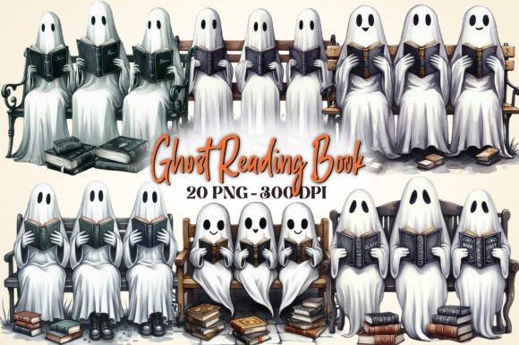 Download Watercolor Ghost Reading Book Clipart - Watercolor Collection