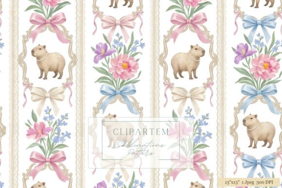 Download Capybara Floral Bow Pattern Design - Pattern Collection
