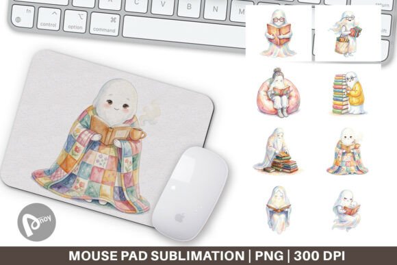 Download Watercolor Reading Ghost Mouse Pad PNG - Premium Resources