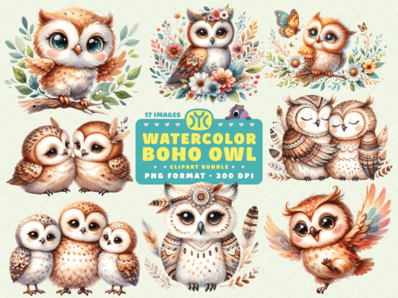 Download Watercolor Boho Owl Clipart - Watercolor Collection