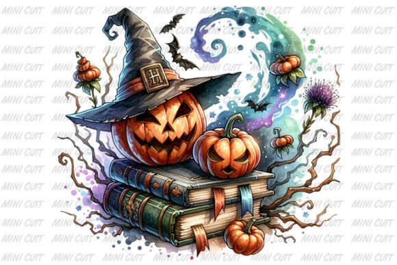 Download Watercolor Pumpkin Ghost Books Clipart - Watercolor Collection
