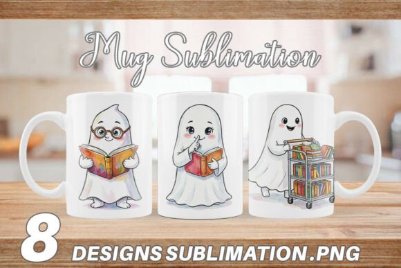 Download Watercolor Ghost with Books Mug Wrap - Watercolor Collection
