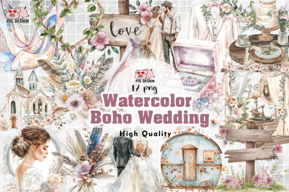 Download Watercolor Boho Wedding Clipart PNG - Watercolor Collection