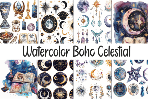 Download Watercolor Boho Celestial Paper - Watercolor Collection