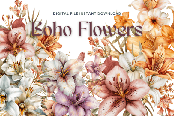 Download Watercolor Boho Flowers Clipart - Watercolor Collection