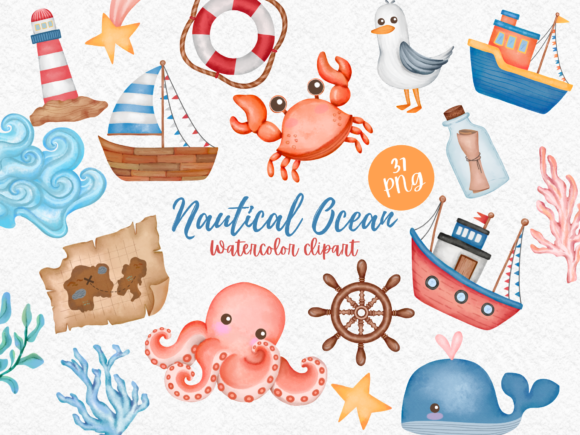 Download Nautical Ocean Elements Watercolor - Watercolor Collection
