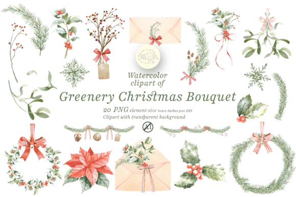 Download Watercolor Greenery Christmas Clipart - Watercolor Collection