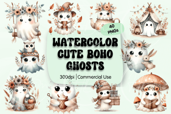 Download Watercolor Boho Ghost PNG Clipart - Watercolor Collection