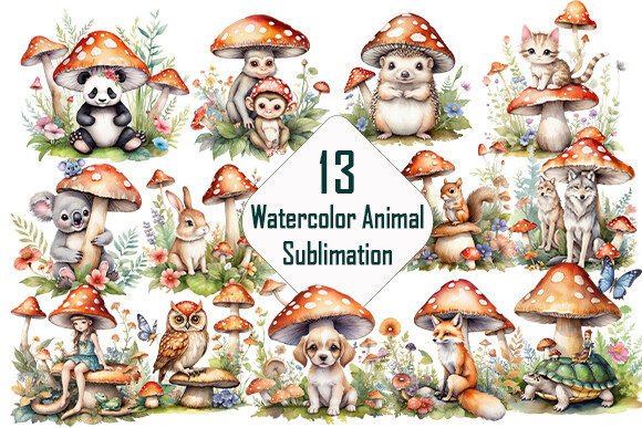 Download Watercolor Animal with Mushroom Clipart. - Watercolor Collection
